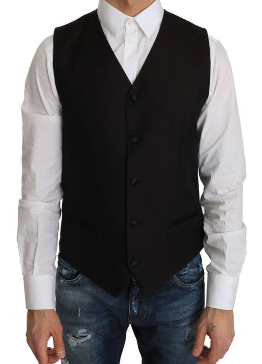 Dolce & Gabbana Elegant Black Silk Blend Formal Vest Dolce & Gabbana