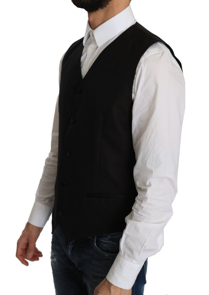 Dolce & Gabbana Elegant Black Silk Blend Formal Vest Dolce & Gabbana