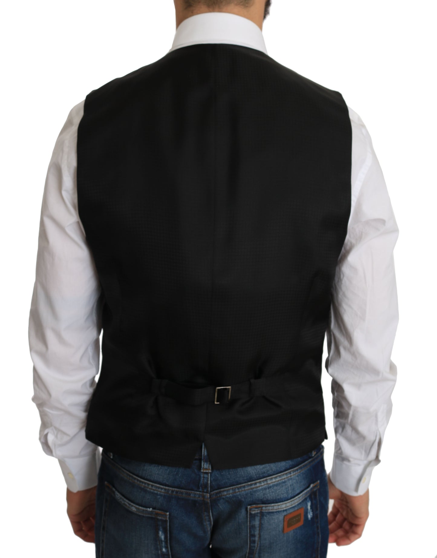 Dolce & Gabbana Elegant Black Silk Blend Formal Vest Dolce & Gabbana