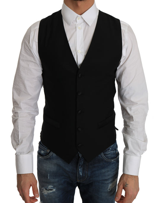 Dolce & Gabbana Sleek Black Wool Blend Formal Vest Dolce & Gabbana