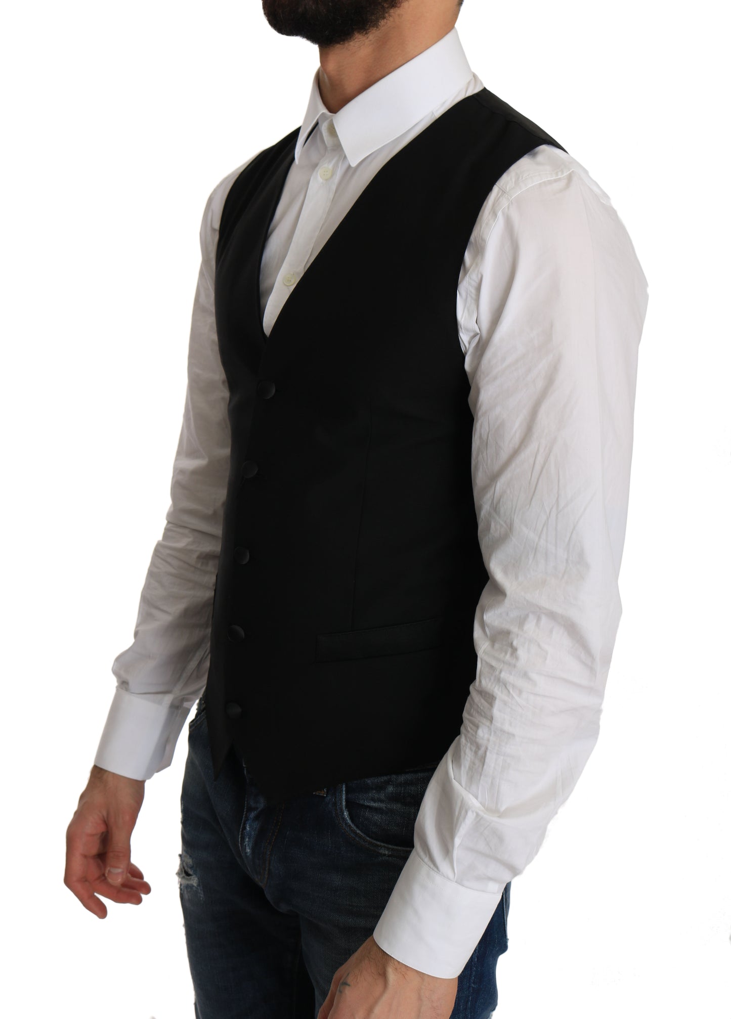 Dolce & Gabbana Sleek Black Wool Blend Formal Vest Dolce & Gabbana