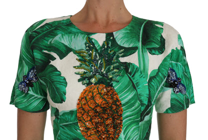 Dolce & Gabbana Elegant Green Banana Leaf Print A-Line Dress Dolce & Gabbana