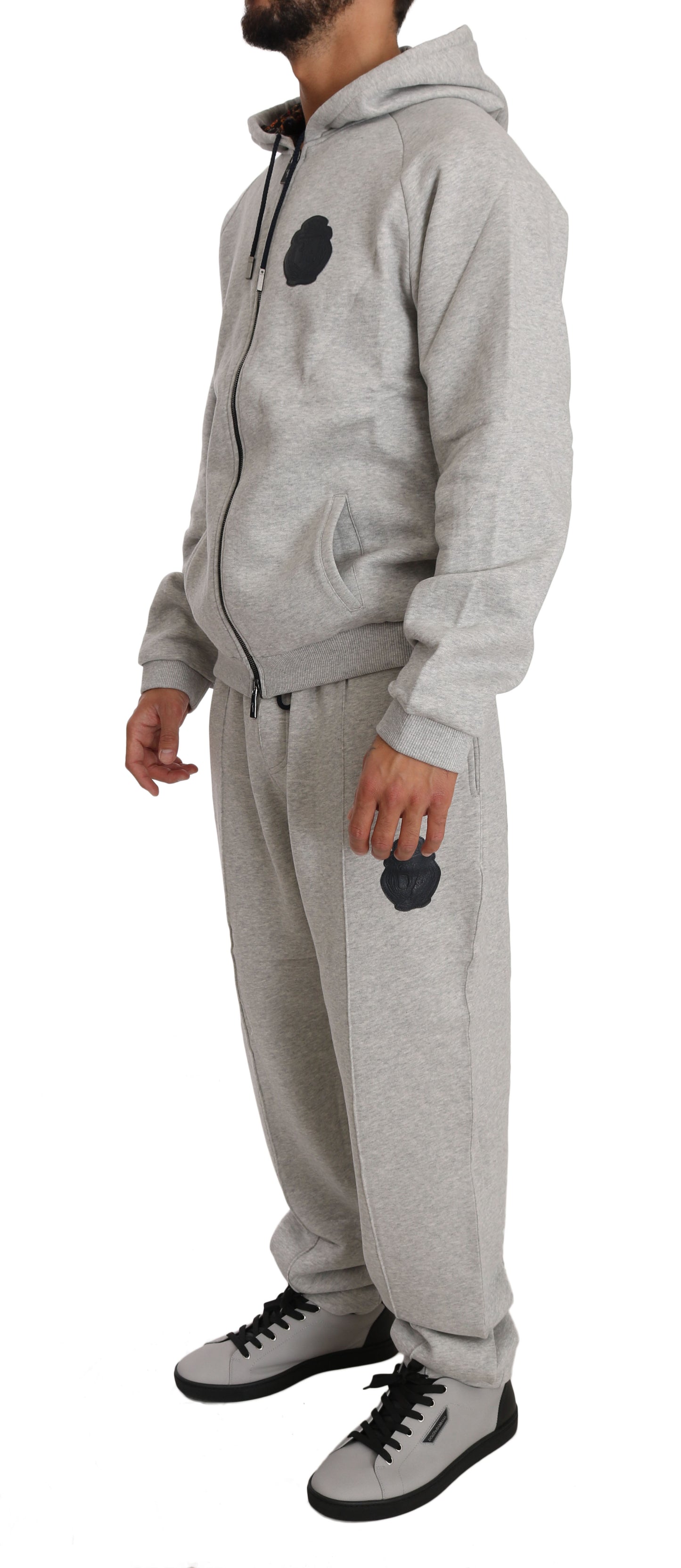 Billionaire Italian Couture Elegant Gray Cotton Sweatsuit Ensemble Billionaire Italian Couture