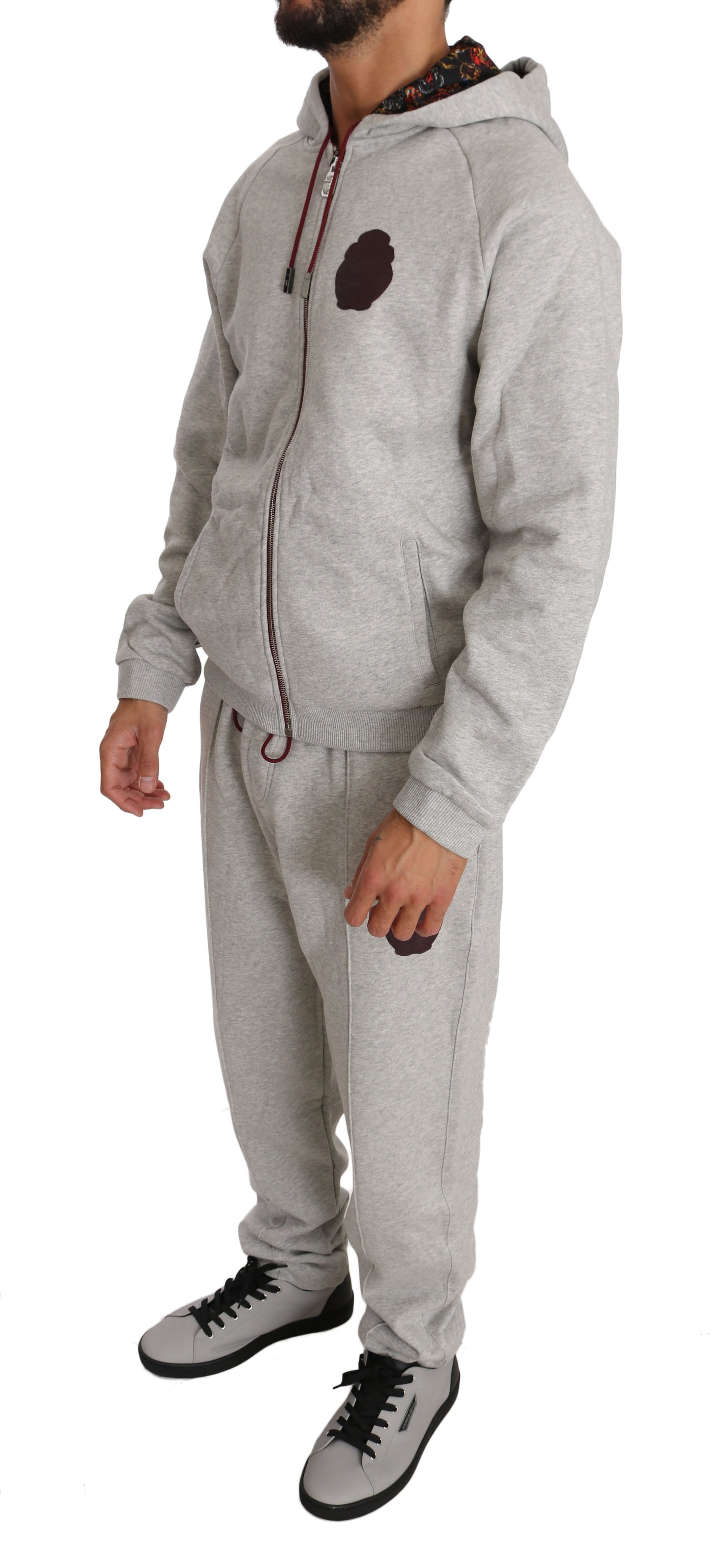 Billionaire Italian Couture Elegant Gray Hooded Sweatsuit Ensemble Billionaire Italian Couture