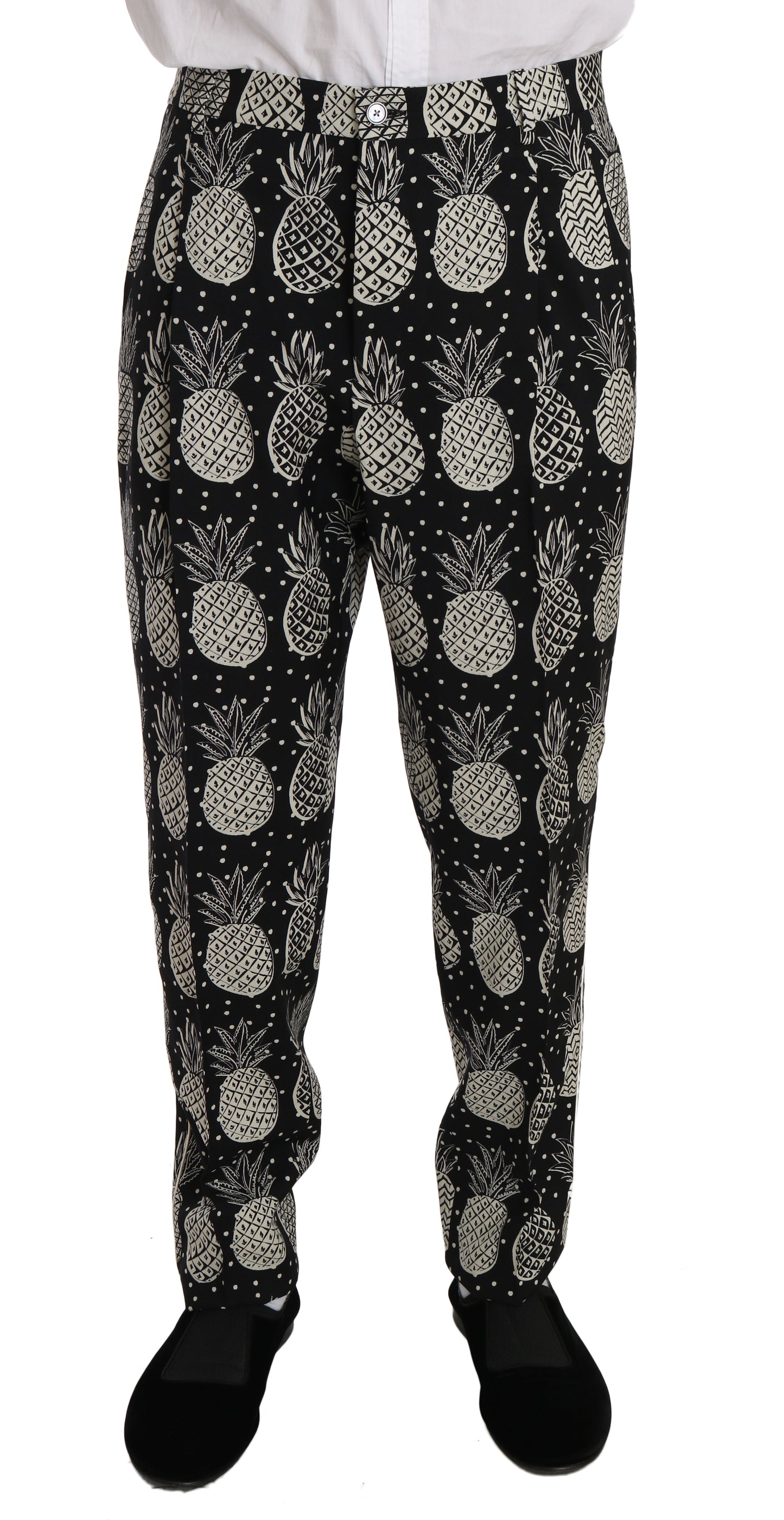 Dolce & Gabbana Chic Black Pineapple Print Wool Suit Dolce & Gabbana