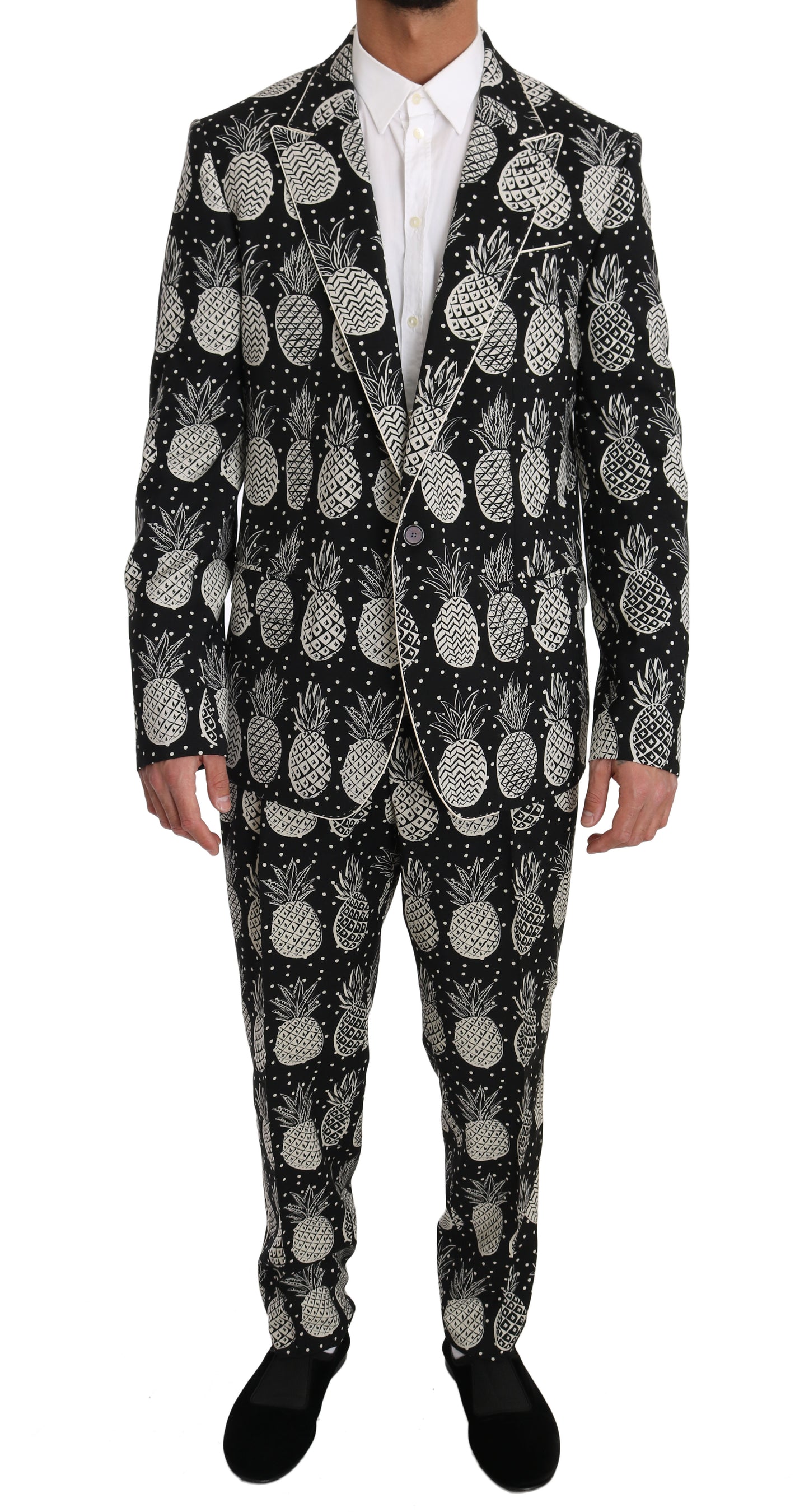 Dolce & Gabbana Chic Black Pineapple Print Wool Suit Dolce & Gabbana