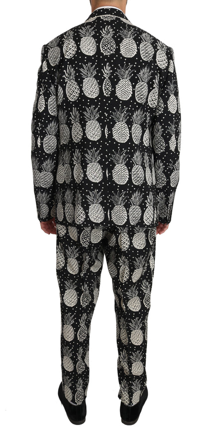 Dolce & Gabbana Chic Black Pineapple Print Wool Suit Dolce & Gabbana