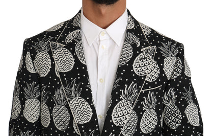 Dolce & Gabbana Chic Black Pineapple Print Wool Suit Dolce & Gabbana