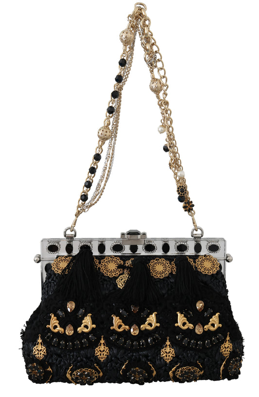 Dolce & Gabbana Black Tassel Gold Baroque Crystal Evening Clutch Dolce & Gabbana