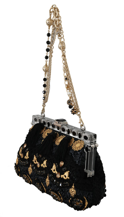 Dolce & Gabbana Black Tassel Gold Baroque Crystal Evening Clutch Dolce & Gabbana