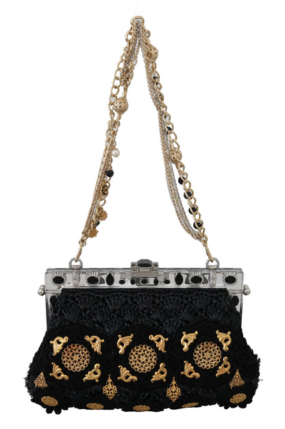 Dolce & Gabbana Black Tassel Gold Baroque Crystal Evening Clutch Dolce & Gabbana