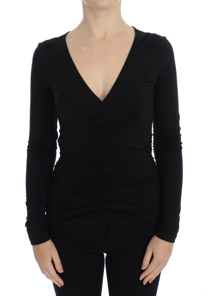 Versace Jeans Elegant V-Neck Black Viscose Blend Sweater Versace Jeans