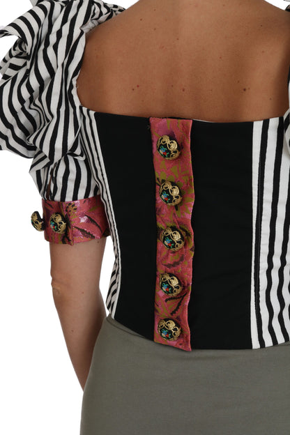 Dolce & Gabbana Elegant Cropped Corset Top with Crystal Buttons Dolce & Gabbana