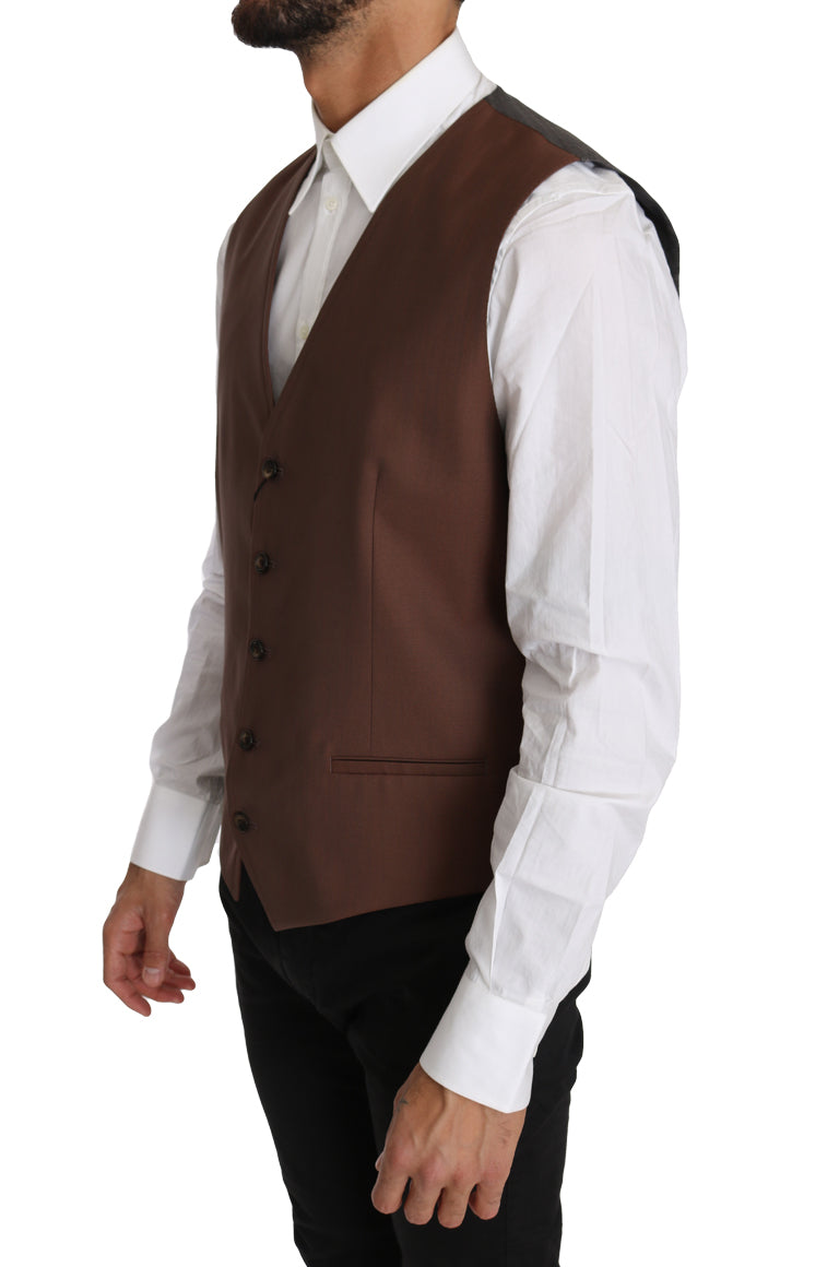 Dolce & Gabbana Sleek Bronze & Gray Formal Vest Slim Fit Dolce & Gabbana