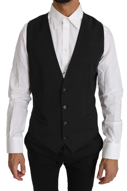 Dolce & Gabbana Elegant Slim Fit Gray Wool Vest Dolce & Gabbana