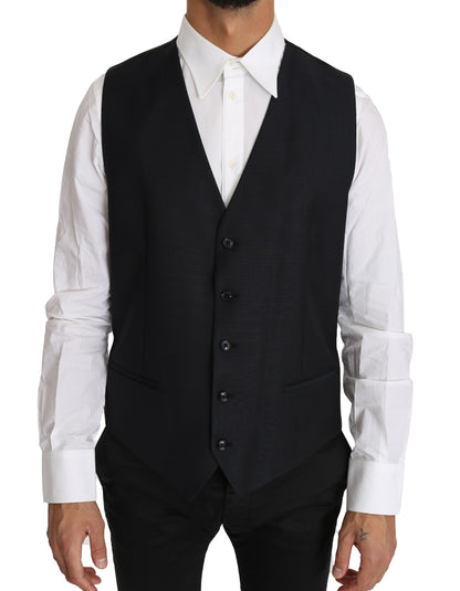 Dolce & Gabbana Elegant Gray Slim-Fit Wool-Silk Vest Dolce & Gabbana