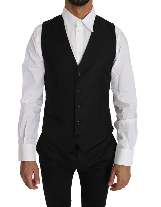 Dolce & Gabbana Sleek Black Wool-Silk Formal Vest Dolce & Gabbana