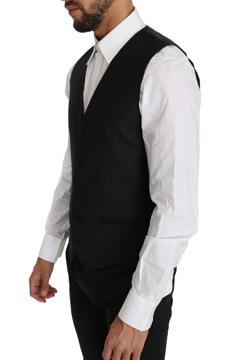 Dolce & Gabbana Sleek Black Wool-Silk Formal Vest Dolce & Gabbana