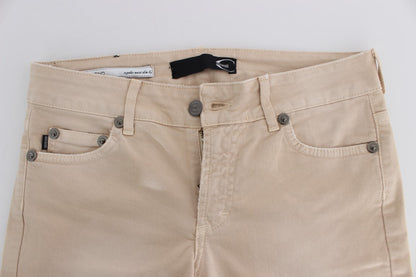 Cavalli Beige Cotton Stretch Slim Fit Jeans Cavalli