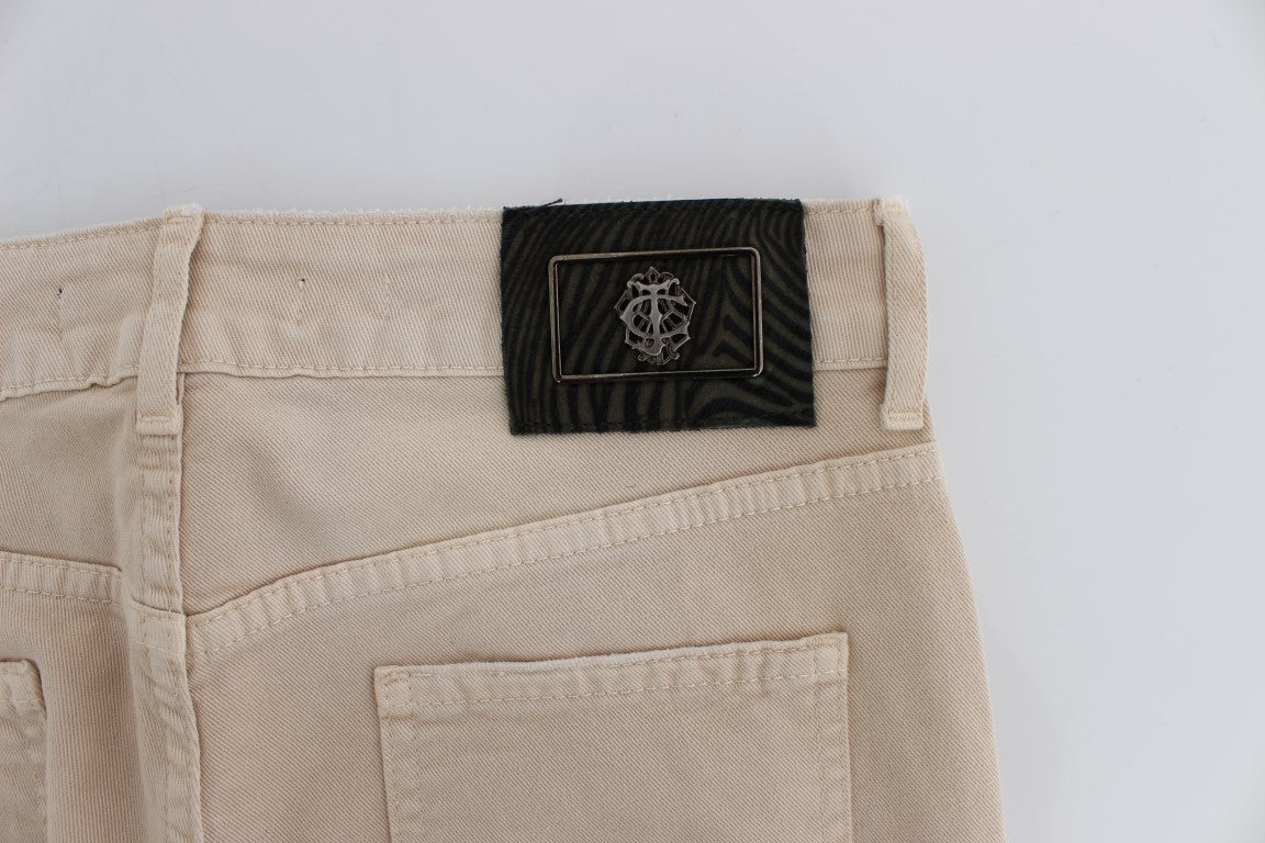 Cavalli Beige Cotton Stretch Slim Fit Jeans Cavalli