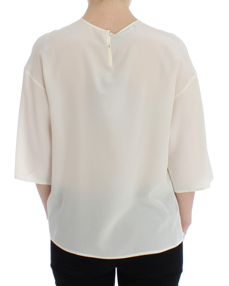 Dolce & Gabbana Ivory Sequined Silk Blouse Top Dolce & Gabbana