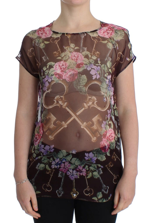 Dolce & Gabbana Elegant Floral Silk Blouse with Cap Sleeves Dolce & Gabbana