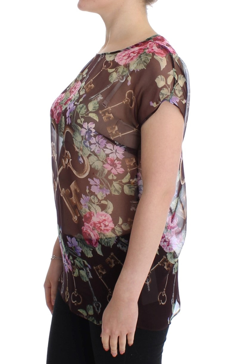 Dolce & Gabbana Elegant Floral Silk Blouse with Cap Sleeves Dolce & Gabbana