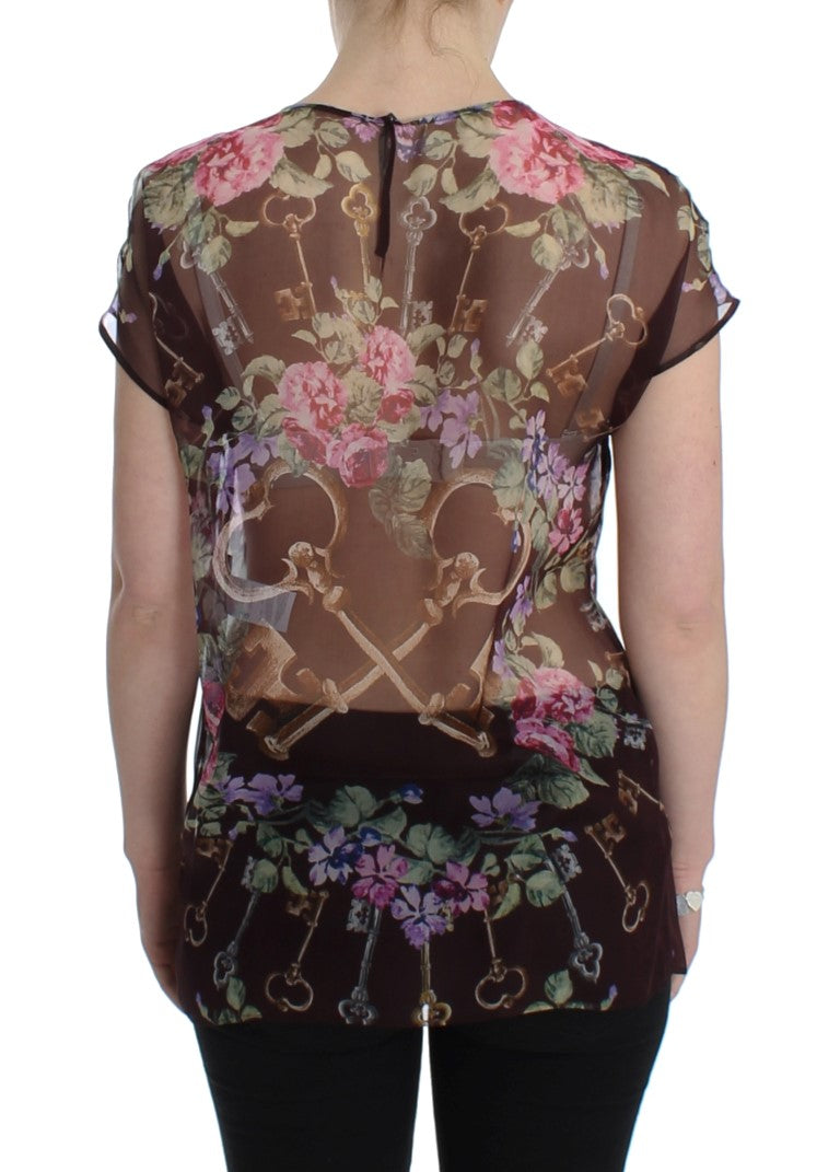 Dolce & Gabbana Elegant Floral Silk Blouse with Cap Sleeves Dolce & Gabbana