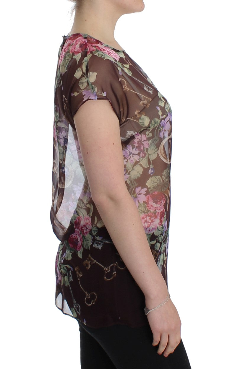 Dolce & Gabbana Elegant Floral Silk Blouse with Cap Sleeves Dolce & Gabbana