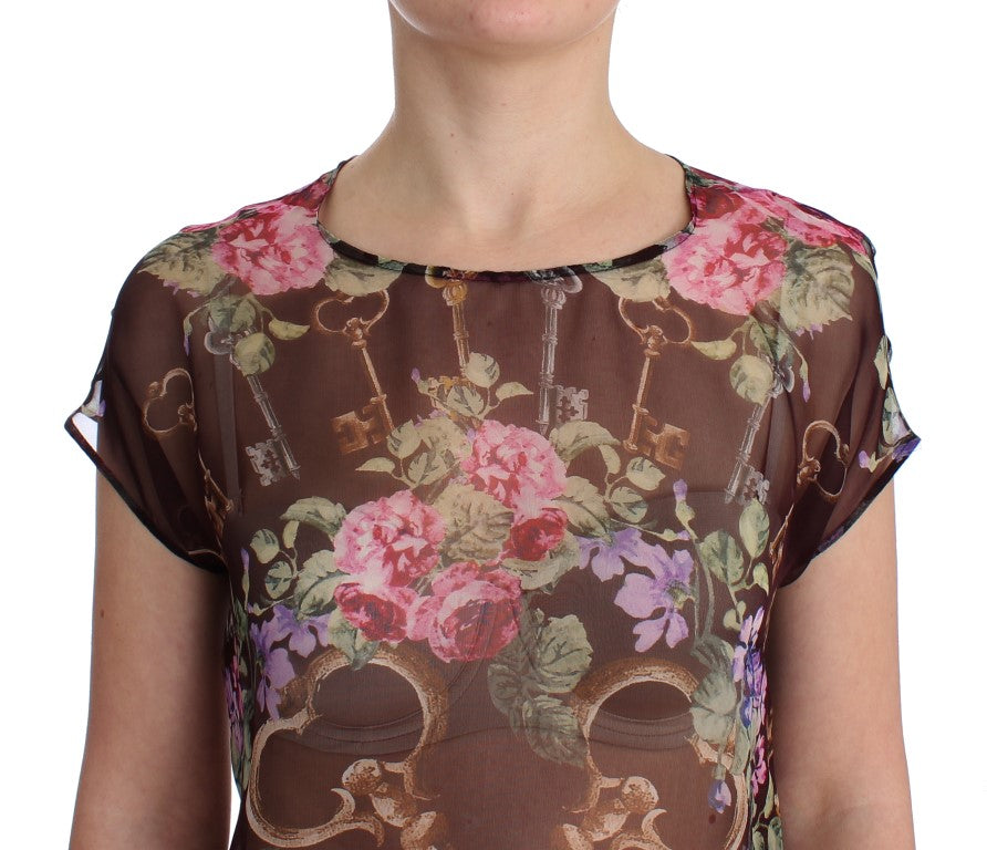 Dolce & Gabbana Elegant Floral Silk Blouse with Cap Sleeves Dolce & Gabbana