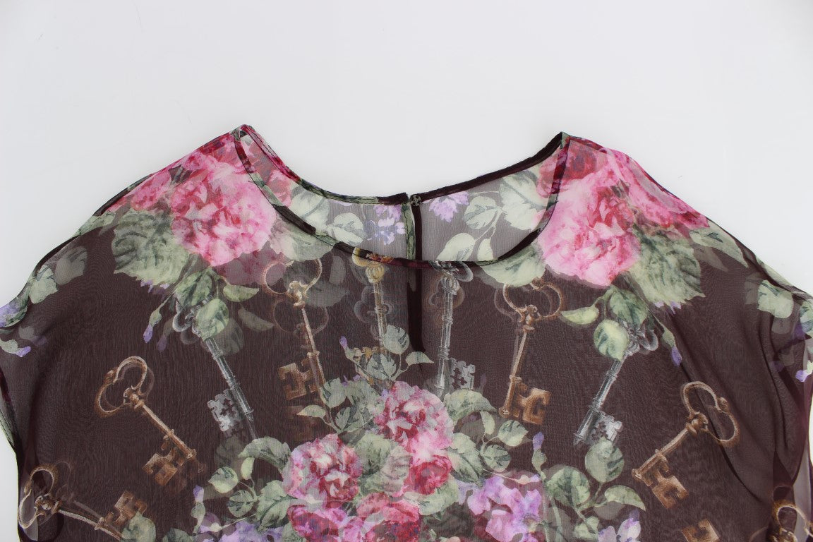 Dolce & Gabbana Elegant Floral Silk Blouse with Cap Sleeves Dolce & Gabbana