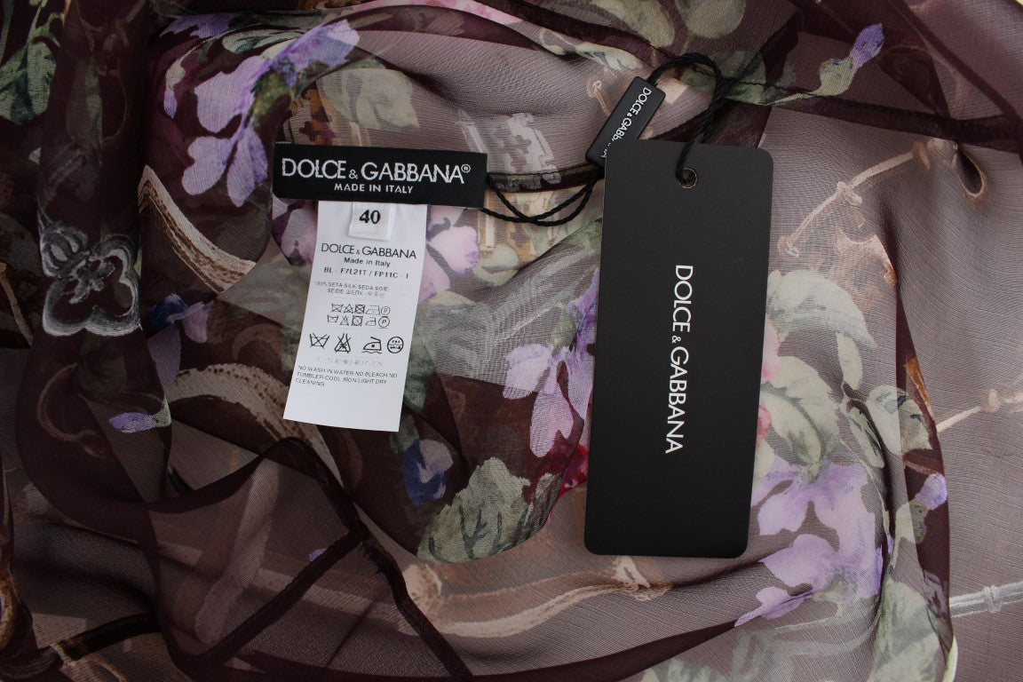 Dolce & Gabbana Elegant Floral Silk Blouse with Cap Sleeves Dolce & Gabbana