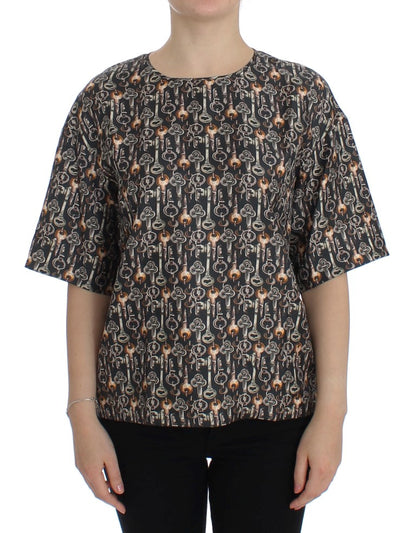 Dolce & Gabbana Enchanted Sicily Silk Blouse with Medieval Keys Print Dolce & Gabbana