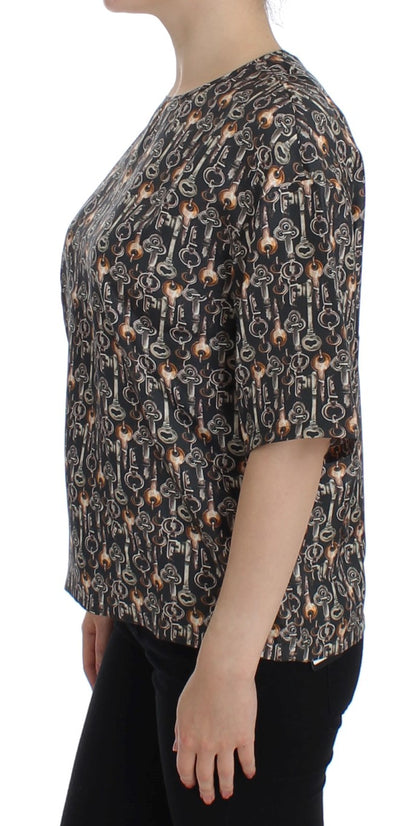 Dolce & Gabbana Enchanted Sicily Silk Blouse with Medieval Keys Print Dolce & Gabbana