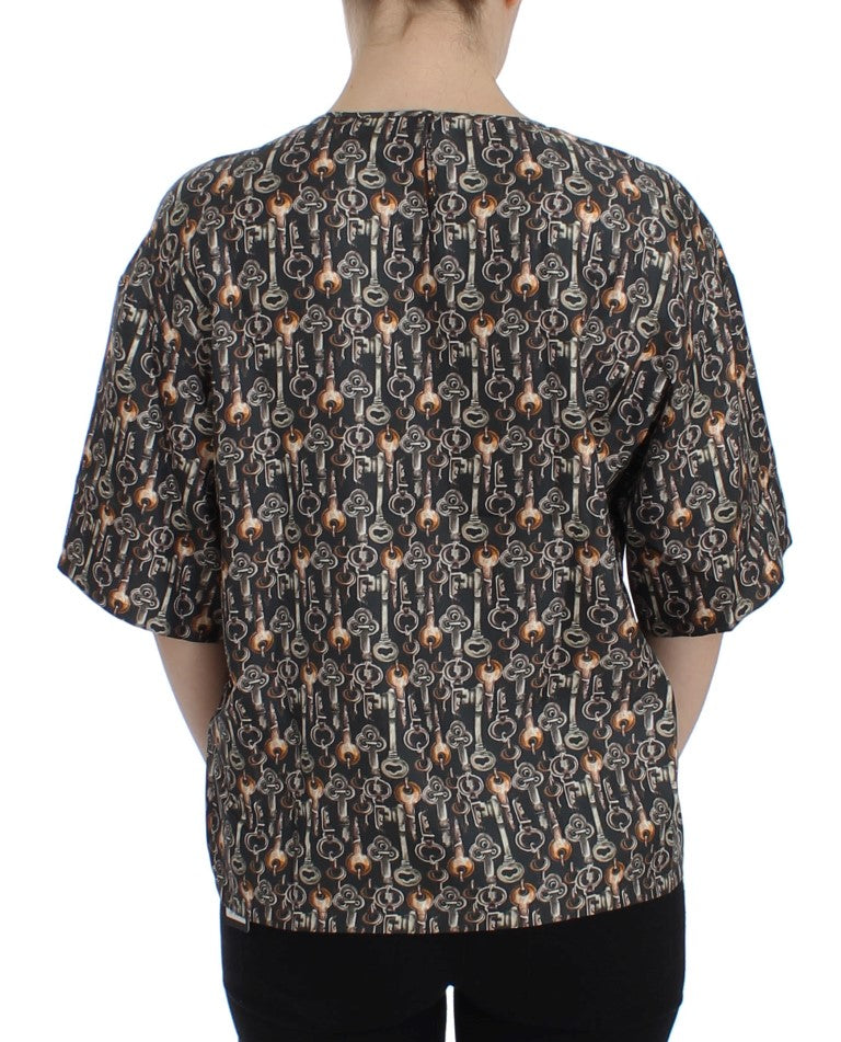 Dolce & Gabbana Enchanted Sicily Silk Blouse with Medieval Keys Print Dolce & Gabbana