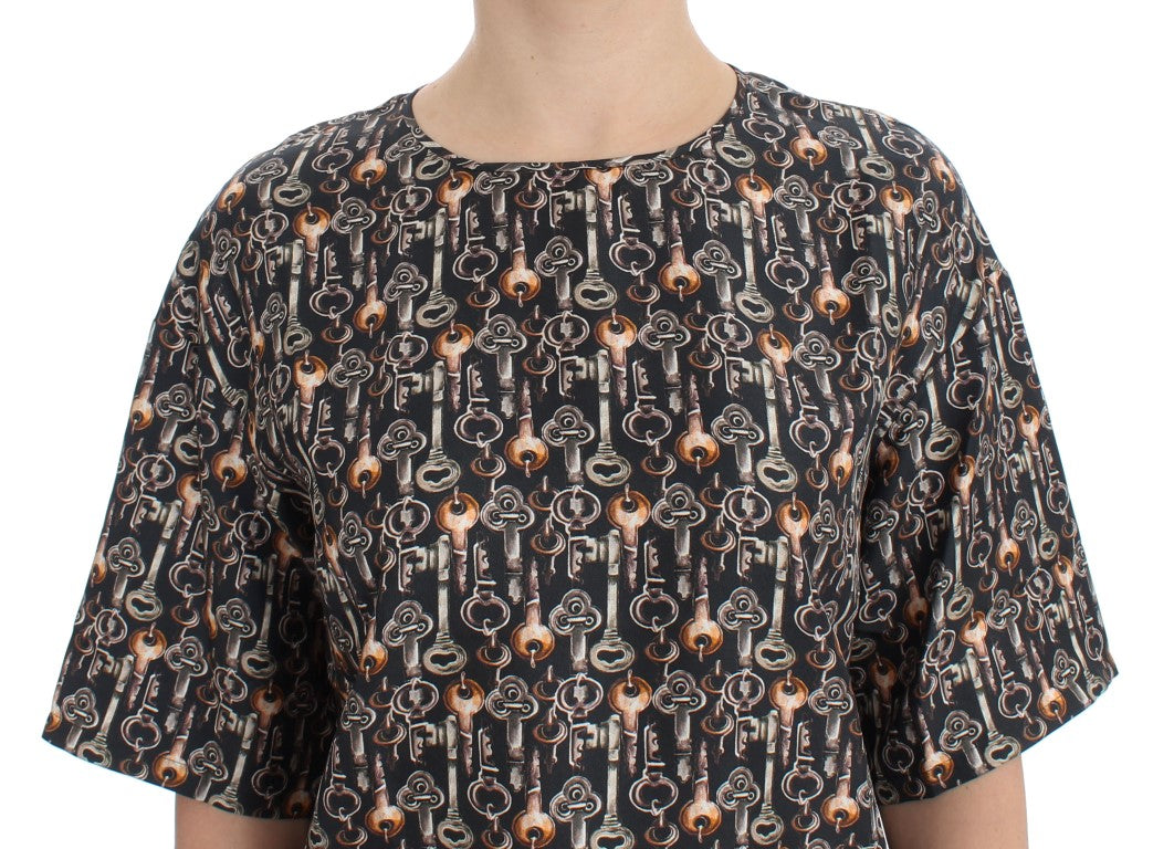 Dolce & Gabbana Enchanted Sicily Silk Blouse with Medieval Keys Print Dolce & Gabbana