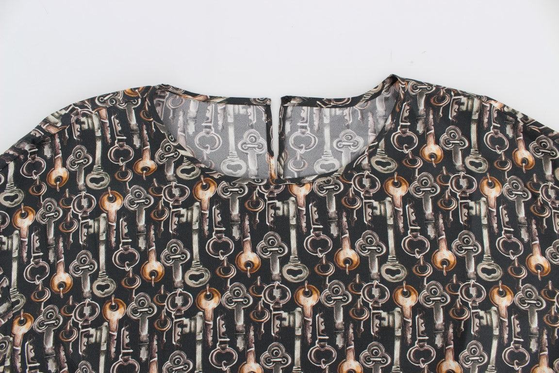 Dolce & Gabbana Enchanted Sicily Silk Blouse with Medieval Keys Print Dolce & Gabbana