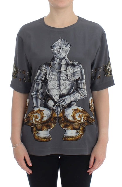 Dolce & Gabbana Enchanted Sicily Silk Blouse with Knight Print Dolce & Gabbana