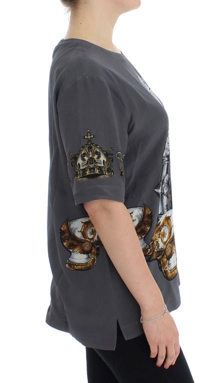 Dolce & Gabbana Enchanted Sicily Silk Blouse with Knight Print Dolce & Gabbana