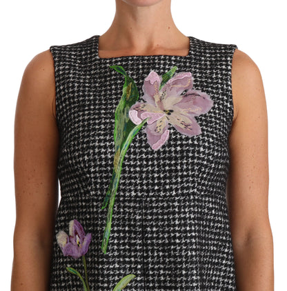 Dolce & Gabbana Houndstooth Floral Appliqué Shift Dress Dolce & Gabbana