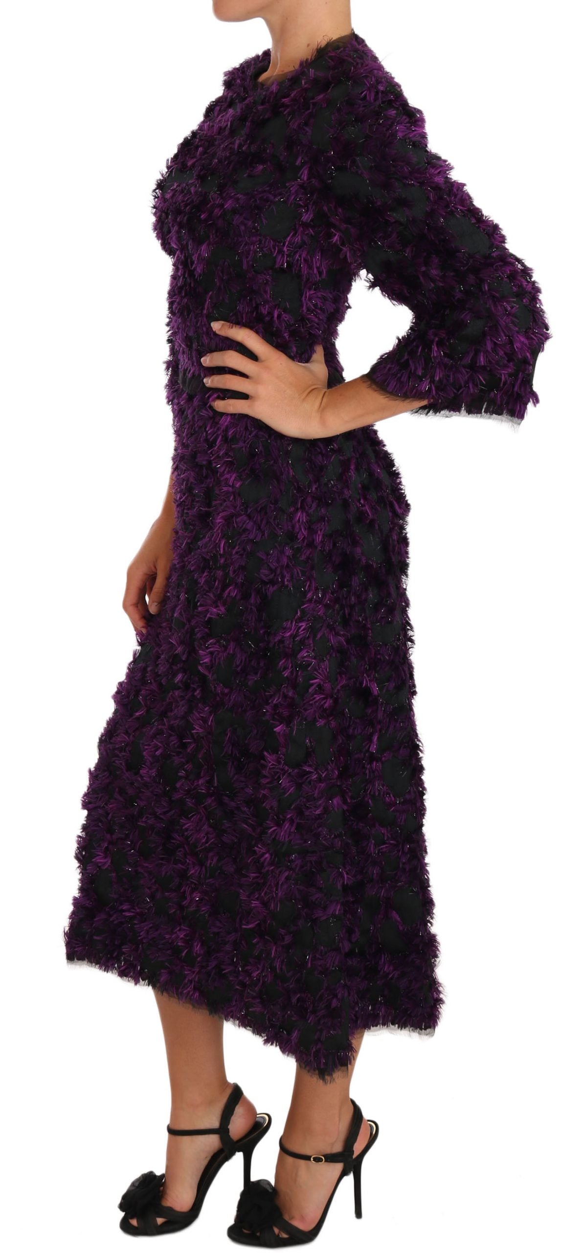 Dolce & Gabbana Elegant Fringe Sheath Dress in Purple & Black Dolce & Gabbana