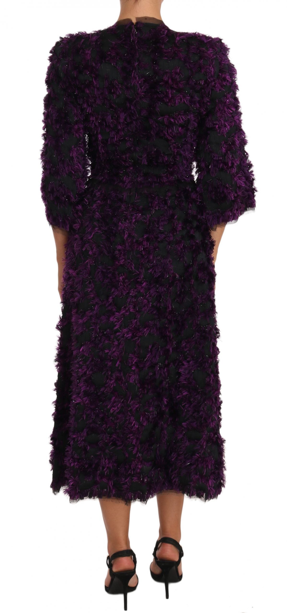 Dolce & Gabbana Elegant Fringe Sheath Dress in Purple & Black Dolce & Gabbana