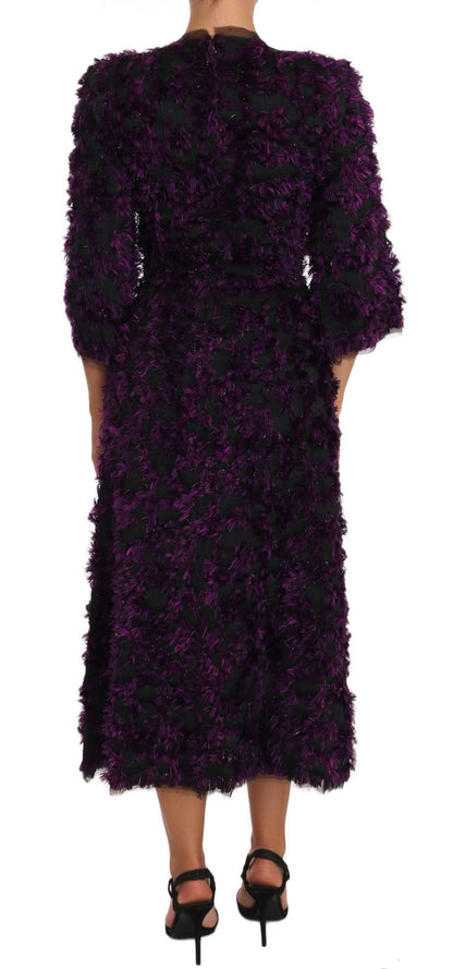 Dolce & Gabbana Elegant Fringe Sheath Dress in Purple & Black Dolce & Gabbana