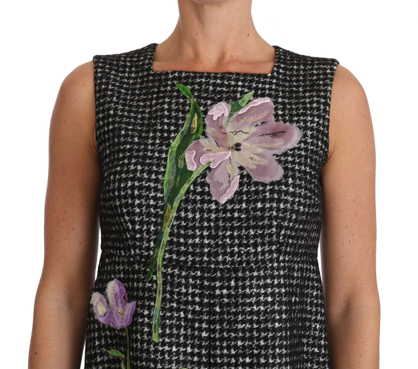 Dolce & Gabbana Elegant Gray Mini A-Line Dress with Purple Tulip Dolce & Gabbana