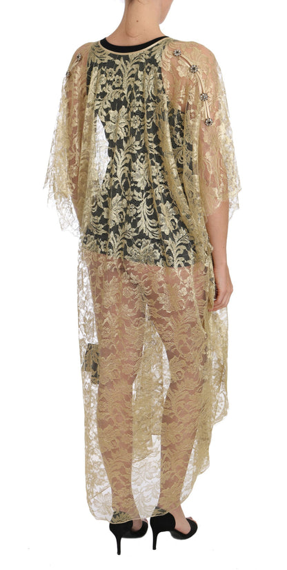 Dolce & Gabbana Golden Floral Lace Kaftan Sundress Dolce & Gabbana