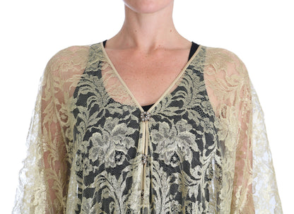 Dolce & Gabbana Golden Floral Lace Kaftan Sundress Dolce & Gabbana