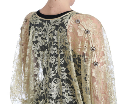 Dolce & Gabbana Golden Floral Lace Kaftan Sundress Dolce & Gabbana