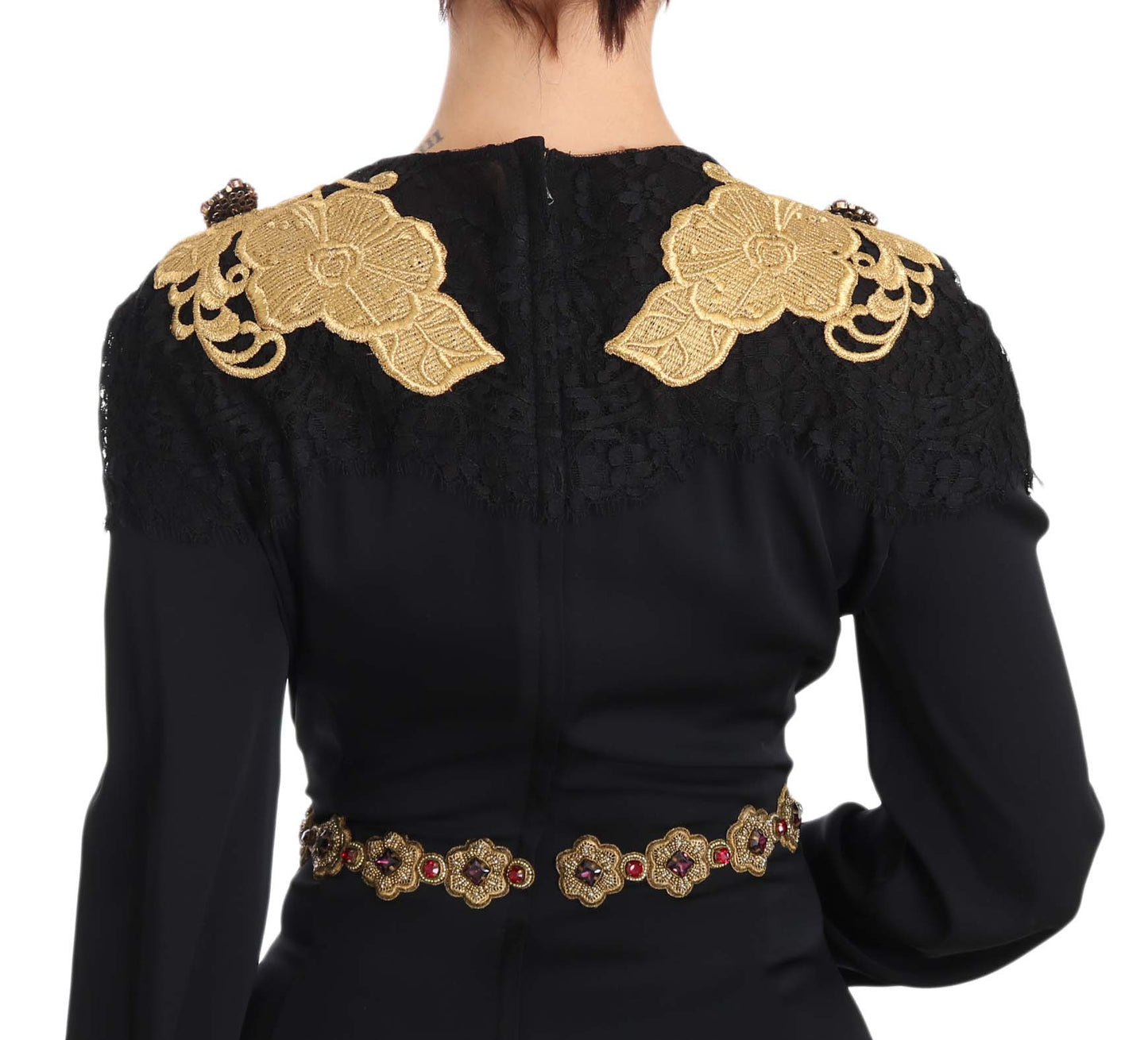 Dolce & Gabbana Elegant Maxi Black Dress with Gold Detailing Dolce & Gabbana