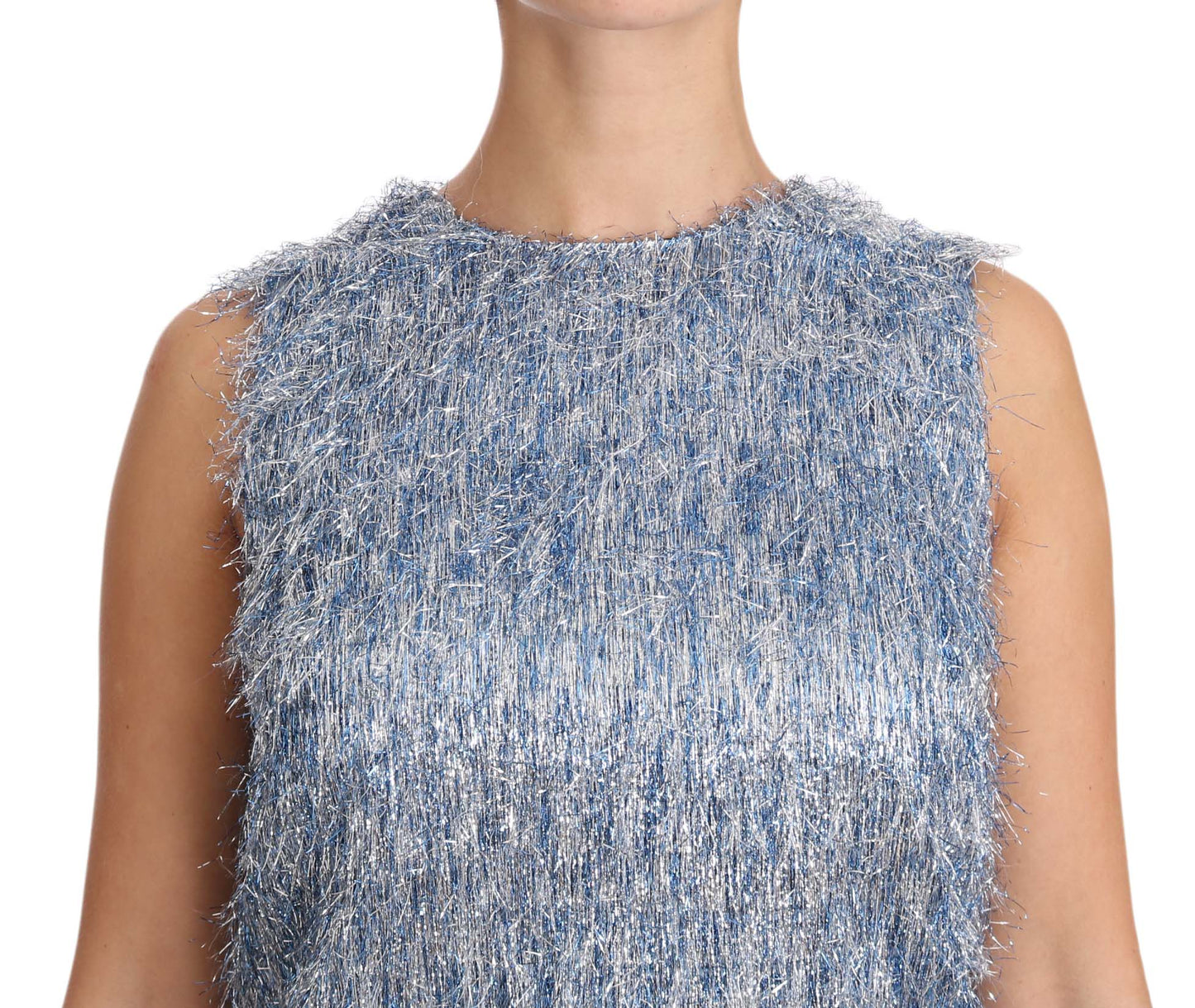 Dolce & Gabbana Elegant Light Blue Fringe Shift Dress Dolce & Gabbana