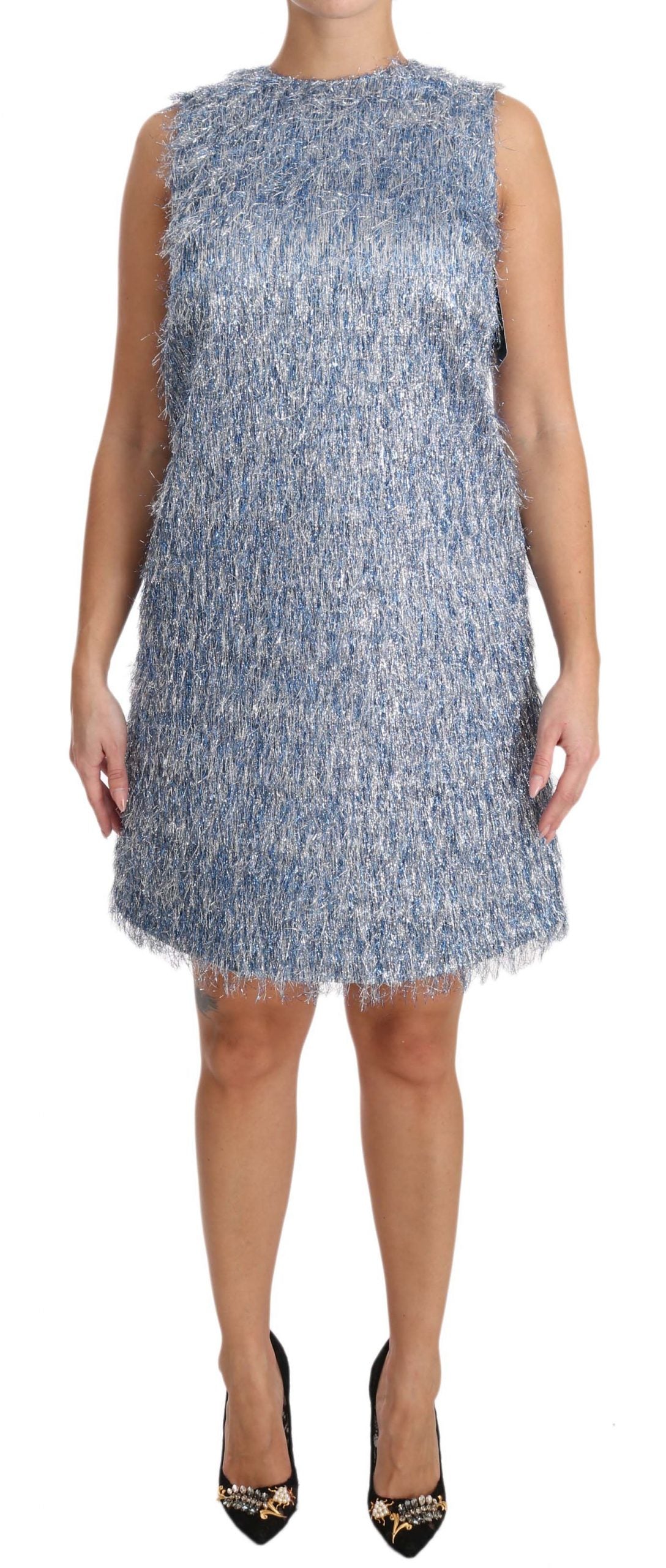 Dolce & Gabbana Elegant Light Blue Fringe Shift Dress Dolce & Gabbana